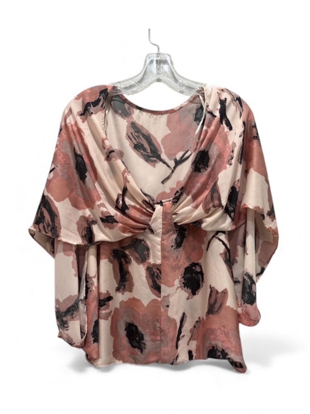 Floral Pink and Black Butterfly Sleeve Blouse M